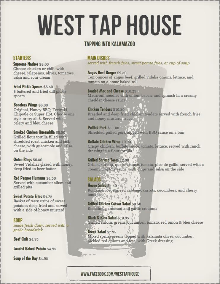 Menu at West Tap House pub & bar, Kalamazoo