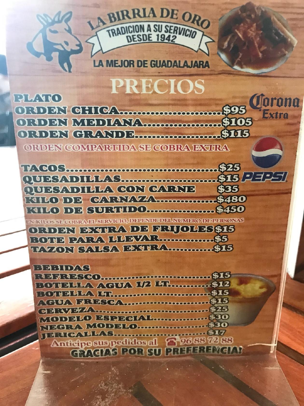 LA BIRRIA DE ORO restaurant, Guadalajara, C. Belén 402 - Restaurant menu  and reviews