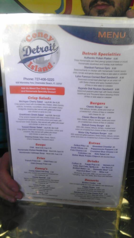 Menu at Detroit Coney Island restaurant, Palm Harbor, US Hwy 19 N