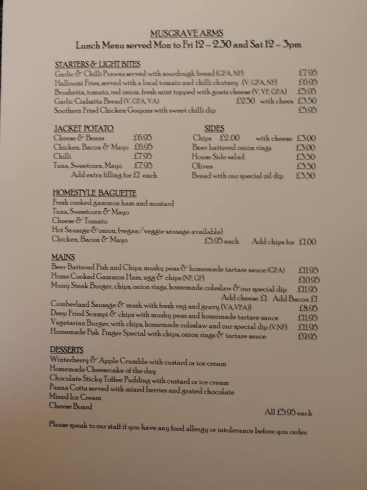 Menu at The Musgrave Arms pub & bar, Pirton