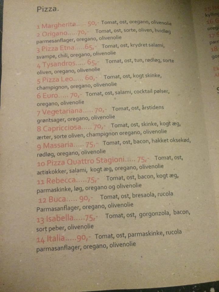 Menu de Da Pippo