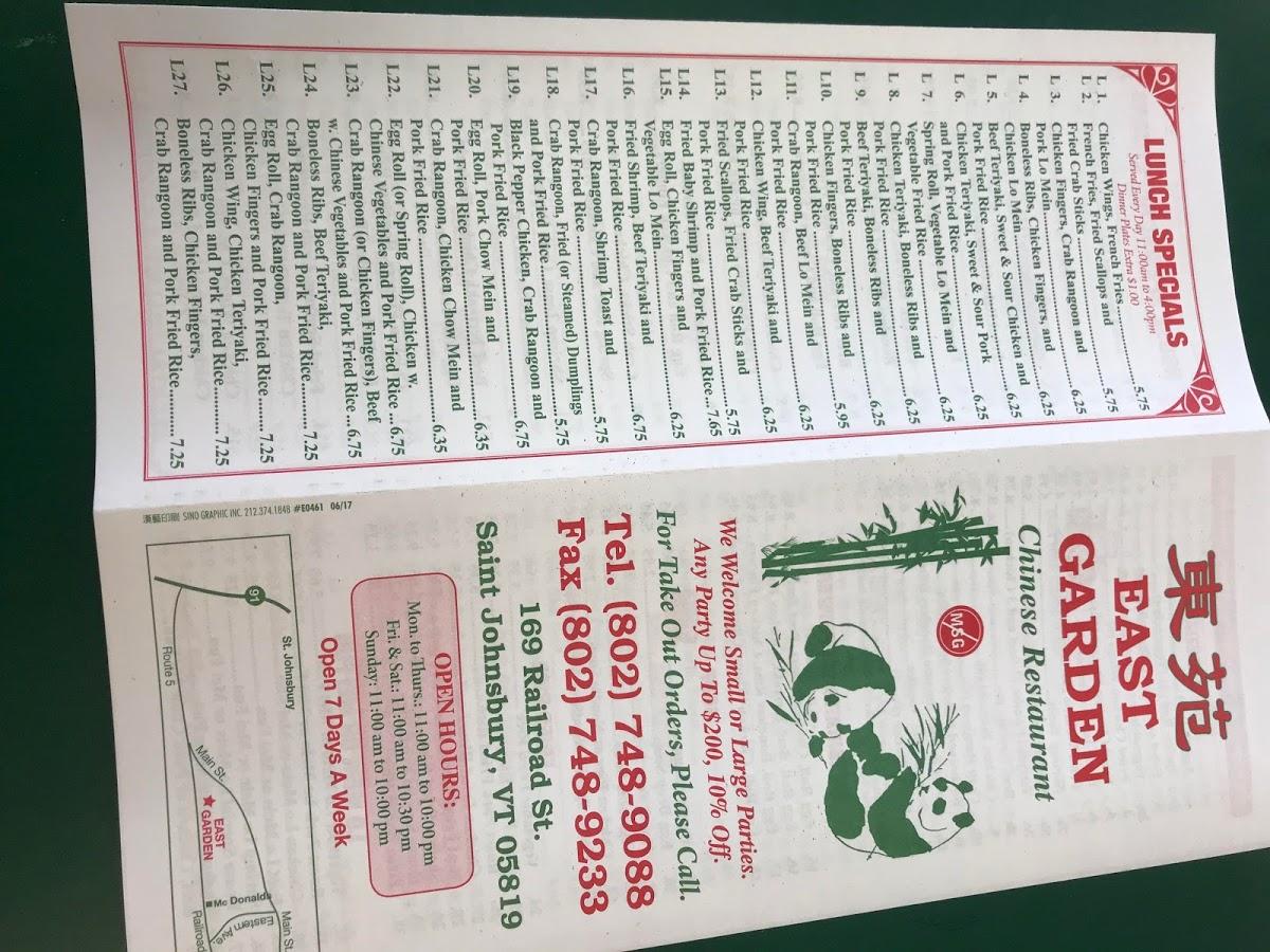 New East Garden in Saint Johnsbury Restaurant menu and reviews