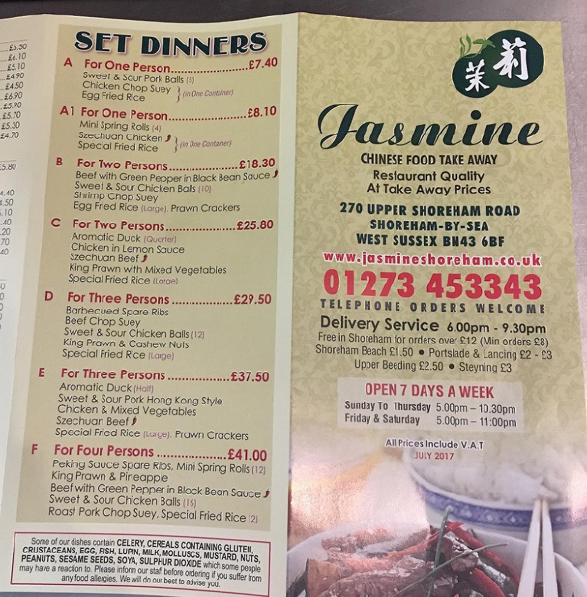 Menu at Jasmine fast food, ShorehambySea