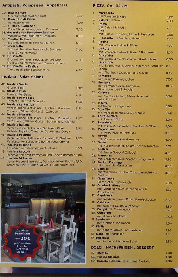 Speisekarte von La Rustica restaurant, Oberammergau