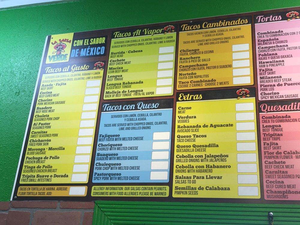 Menu at Tacos de Cabeza, Dallas