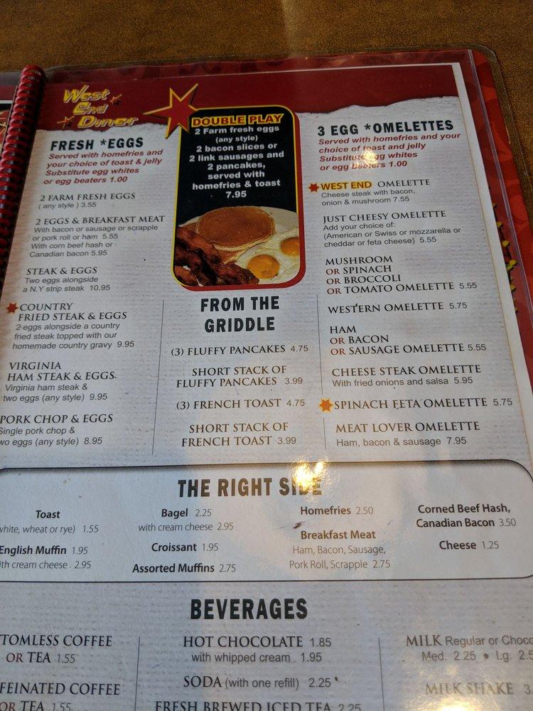 Menu at West End Diner restaurant, Brodheadsville, US209