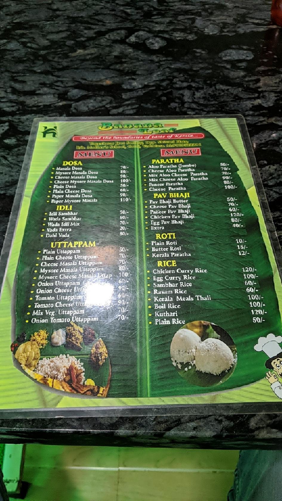 Menu At Banana Leaf Restaurant Kerala Restaurant Vadodara