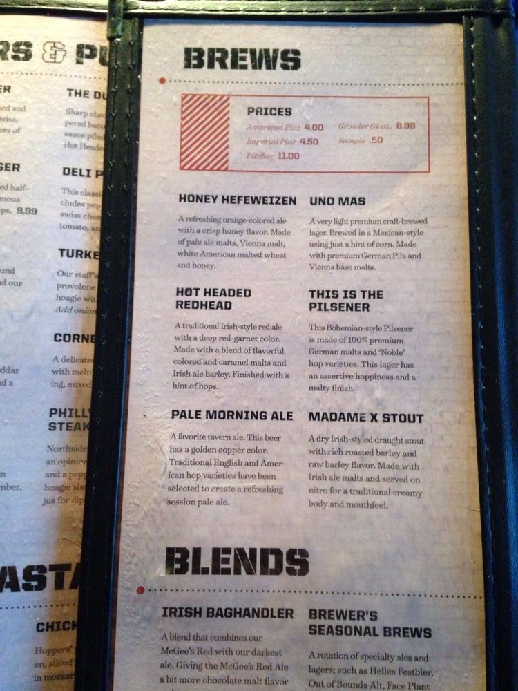 Carta del pub y bar Hopper's, Midvale