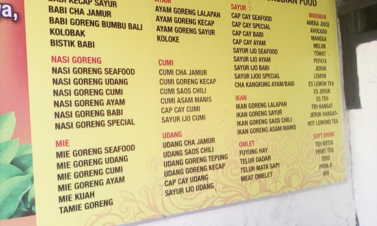 Menu at Warung Nyoman Bali restaurant, Denpasar, Jl. Kuruksetra No.34-28