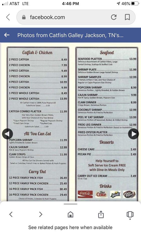 Menu at Catfish Galley restaurant, Jackson, N Highland Ave