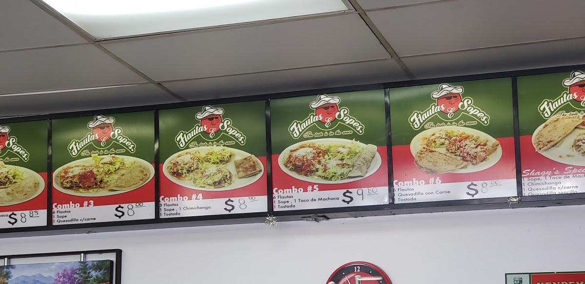 Menu at Flautas & Sopes restaurant, El Centro, S 4th St