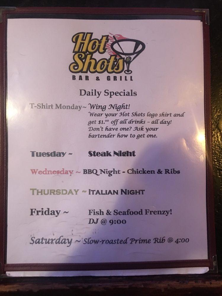 Menu at Hot Shots Bar & Grill, Chester