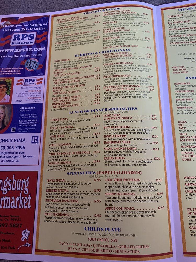 Menu at Los Pepes Authentic Mexican Food restaurant, Kingsburg