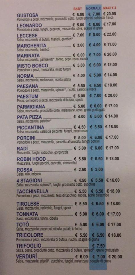 Menu di Bella Napoli 