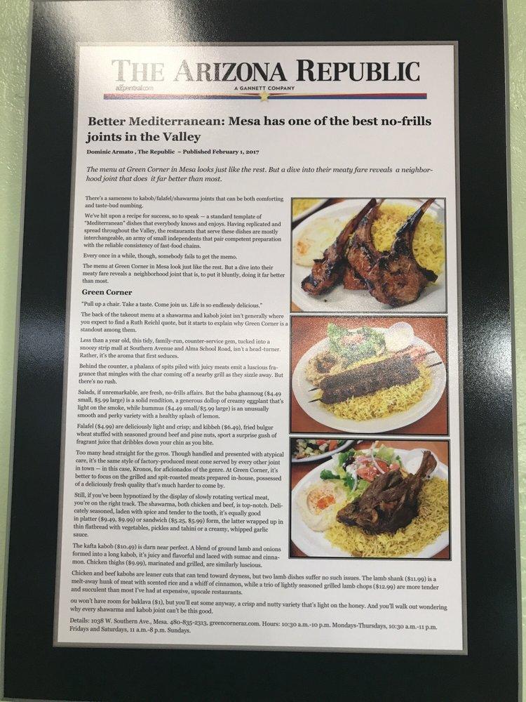 Menu at Green Corner Restaurant, Mesa