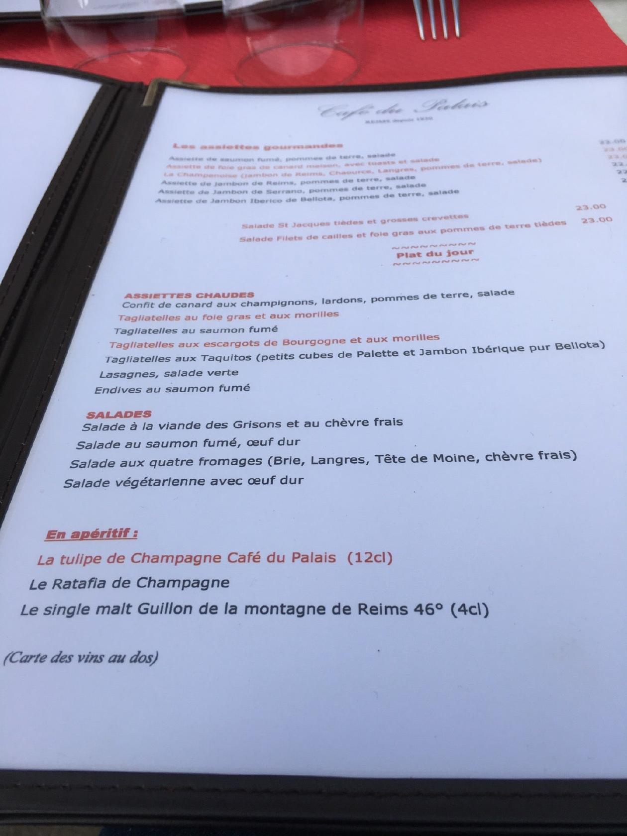 Menu au Café du Palais, Reims, 14