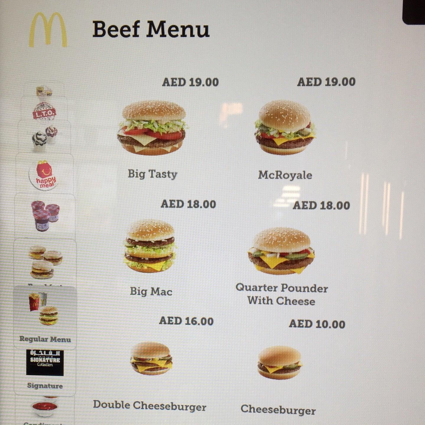 Menu at McDonald's restaurant, Dubai, Terminal 3