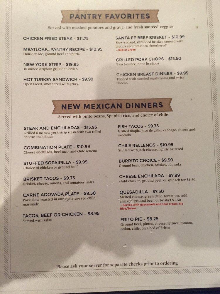 Menu at The Pantry restaurant, Santa Fe