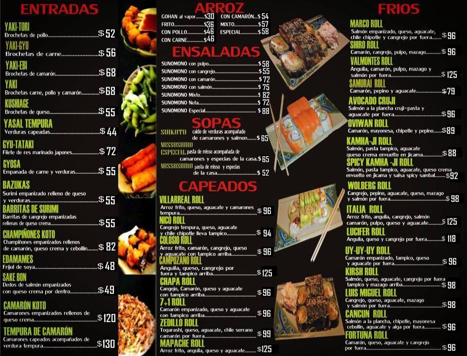 Menu at Koto Sushi-Bar Independencia, Torreón