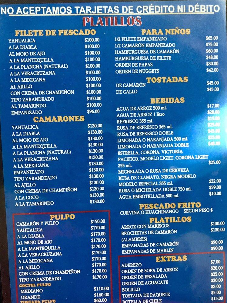 Carta del restaurante Mariscos Alex, Guadalajara, Francisco Vázquez  Coronado 2321