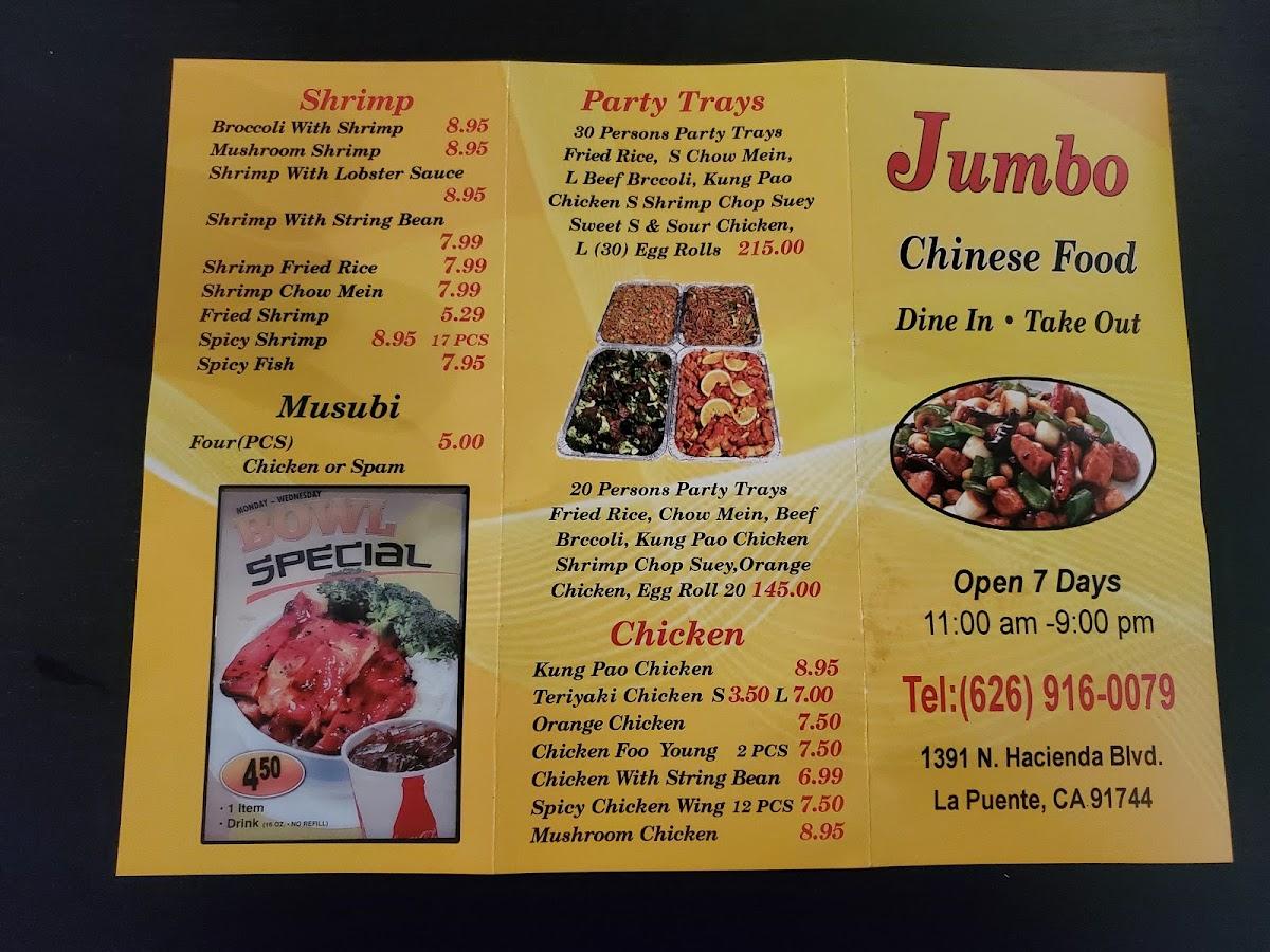 Menu at Jumbo Chinese Food restaurant, La Puente