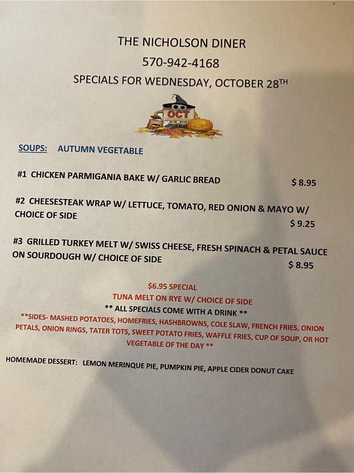 Menu at Nicholson Diner Inc, Nicholson