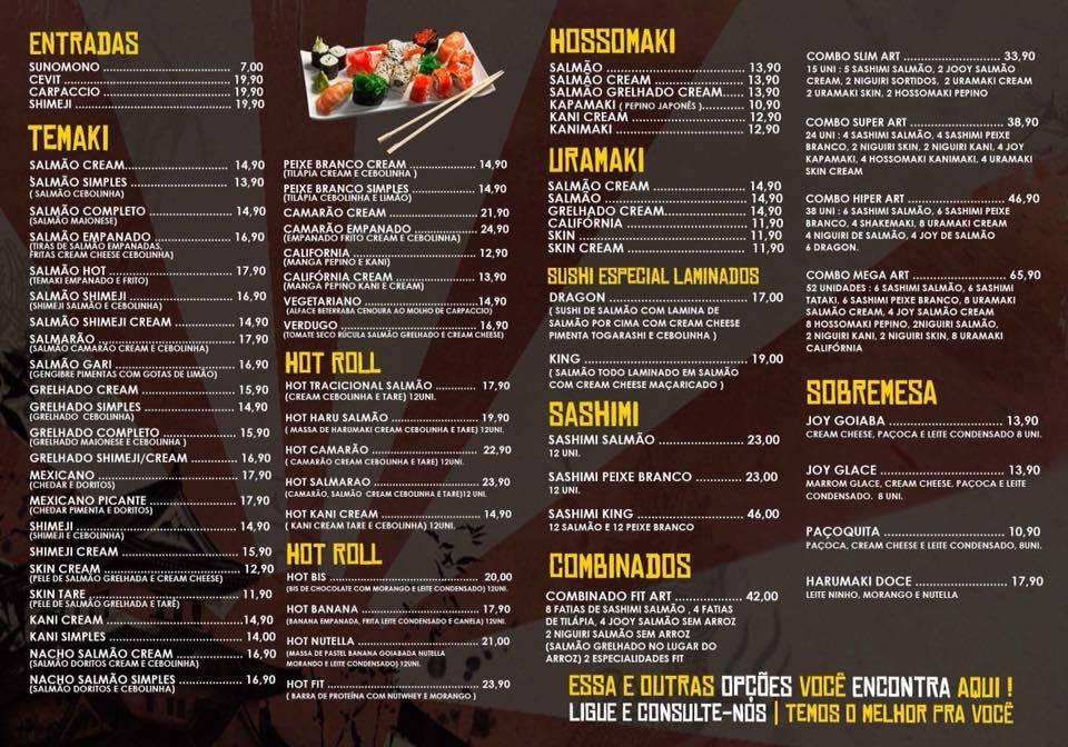 Menu at Sushi Art restaurant, Praia Grande