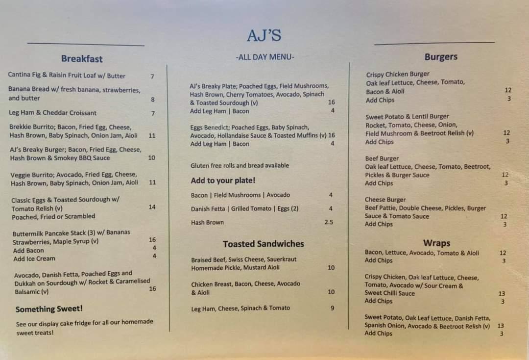 Menu At AJ S Cafe North Rothbury   Rfbf Menu AJs Cafe 2022 09 