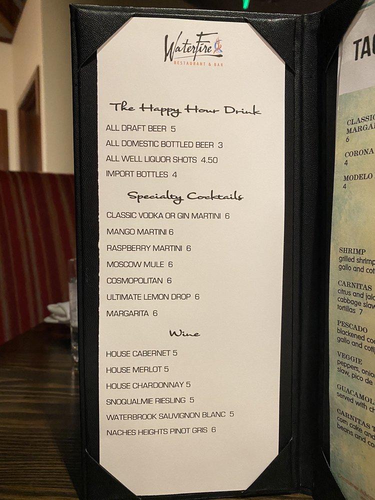 Menu at WaterFire Restaurant & Bar, Yakima