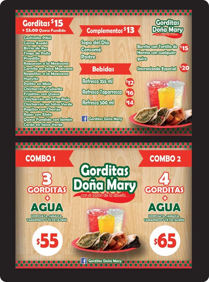 Menu at Gorditas Doña Mary restaurant, Tepic, Calle Veracruz Nte 129