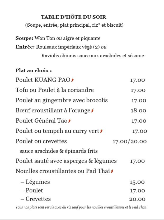 Menu au Le Caract re Chinois restaurant Montr al