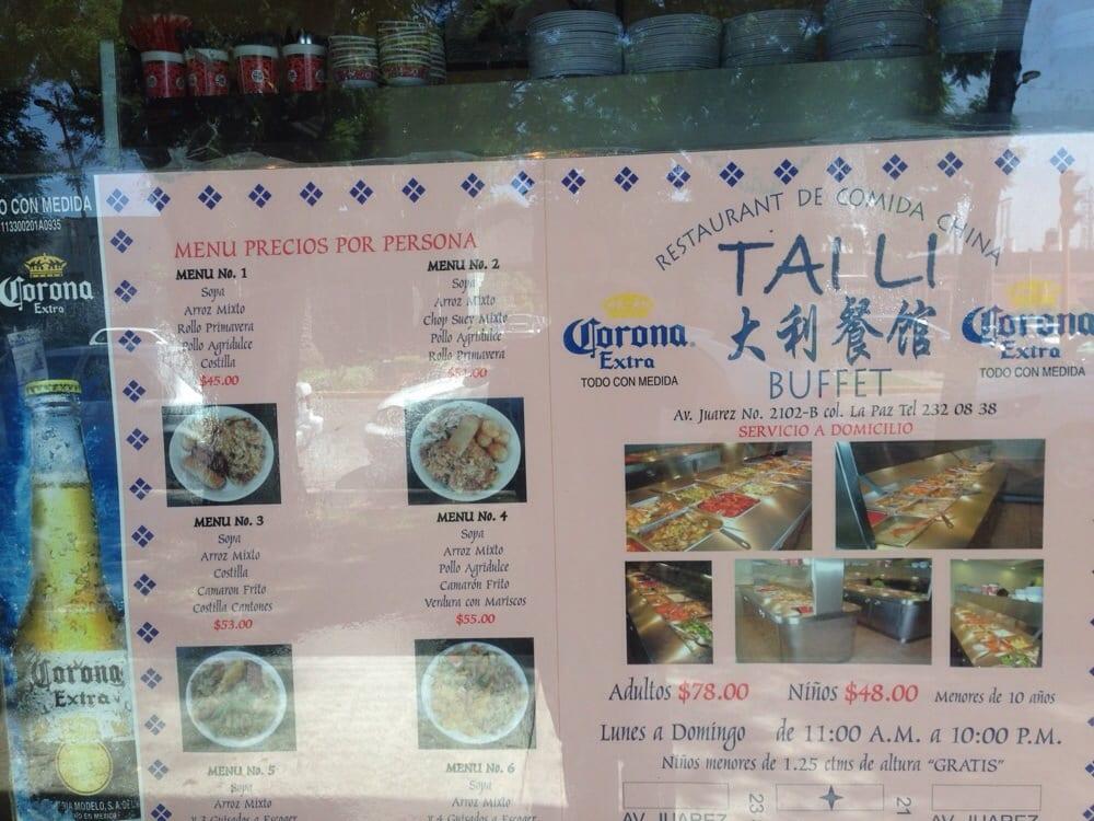 Menu at Taili Buffet restaurant, Puebla City, Av. Juárez 2102-B