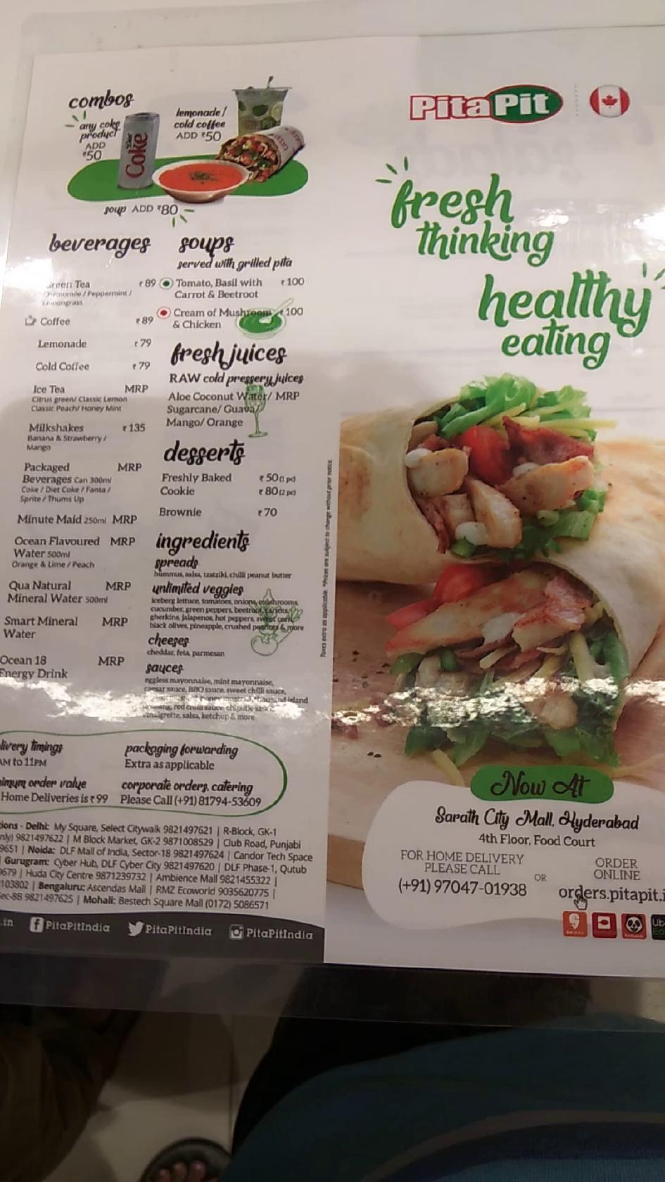 Menu at Pita Pit, Hyderabad, 4F - FC - 13