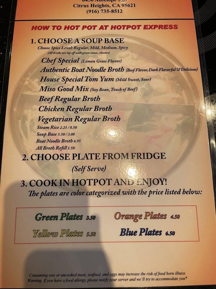Menu at Hotpot Express restaurant, Citrus Heights