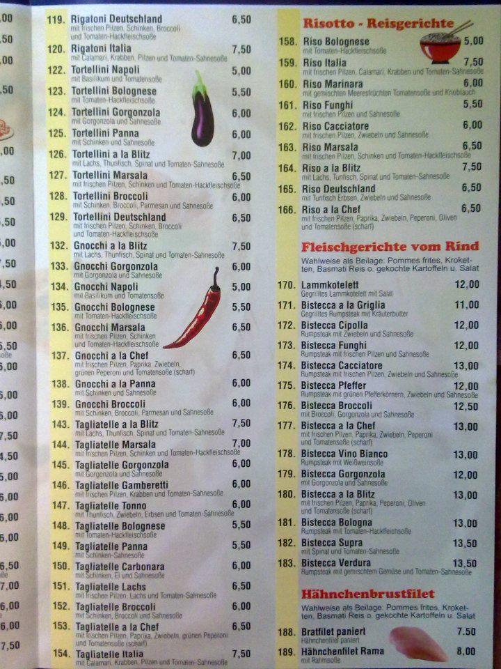 Menu de Pizza Blitz