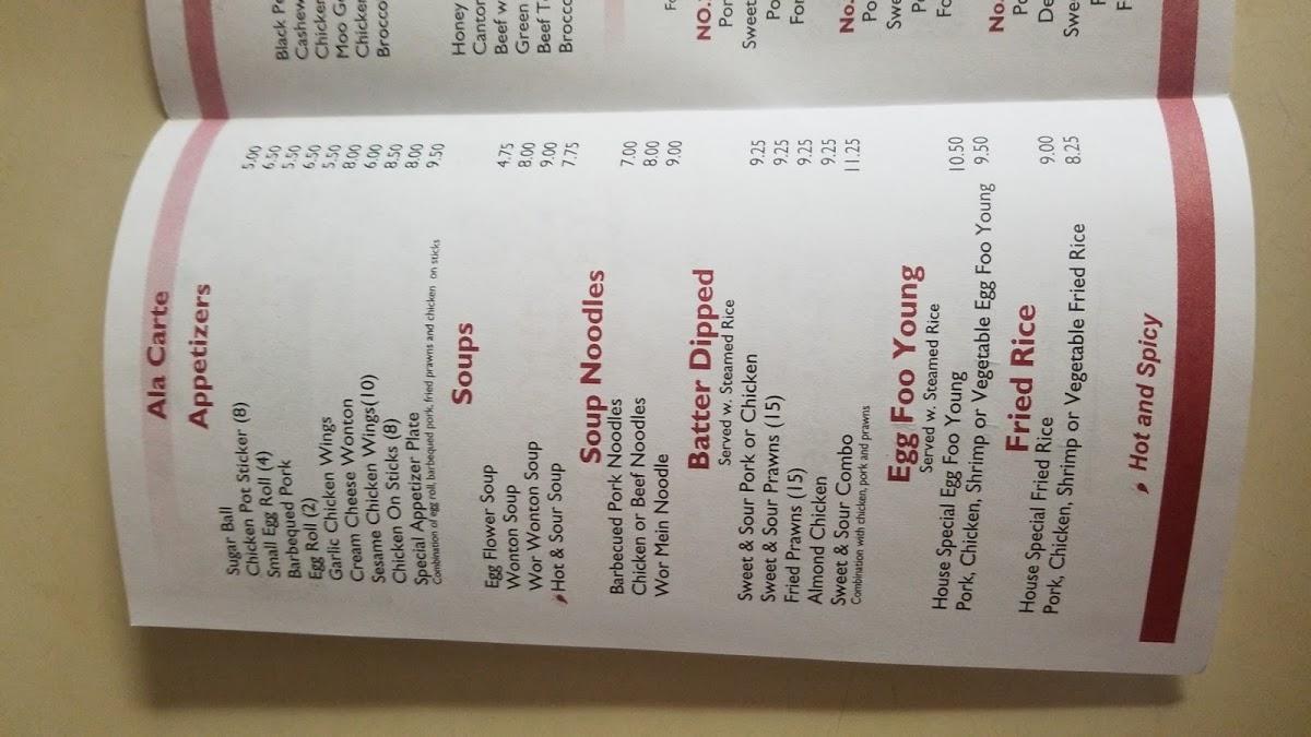 Menu at Canton Chinese Restaurant, Havre