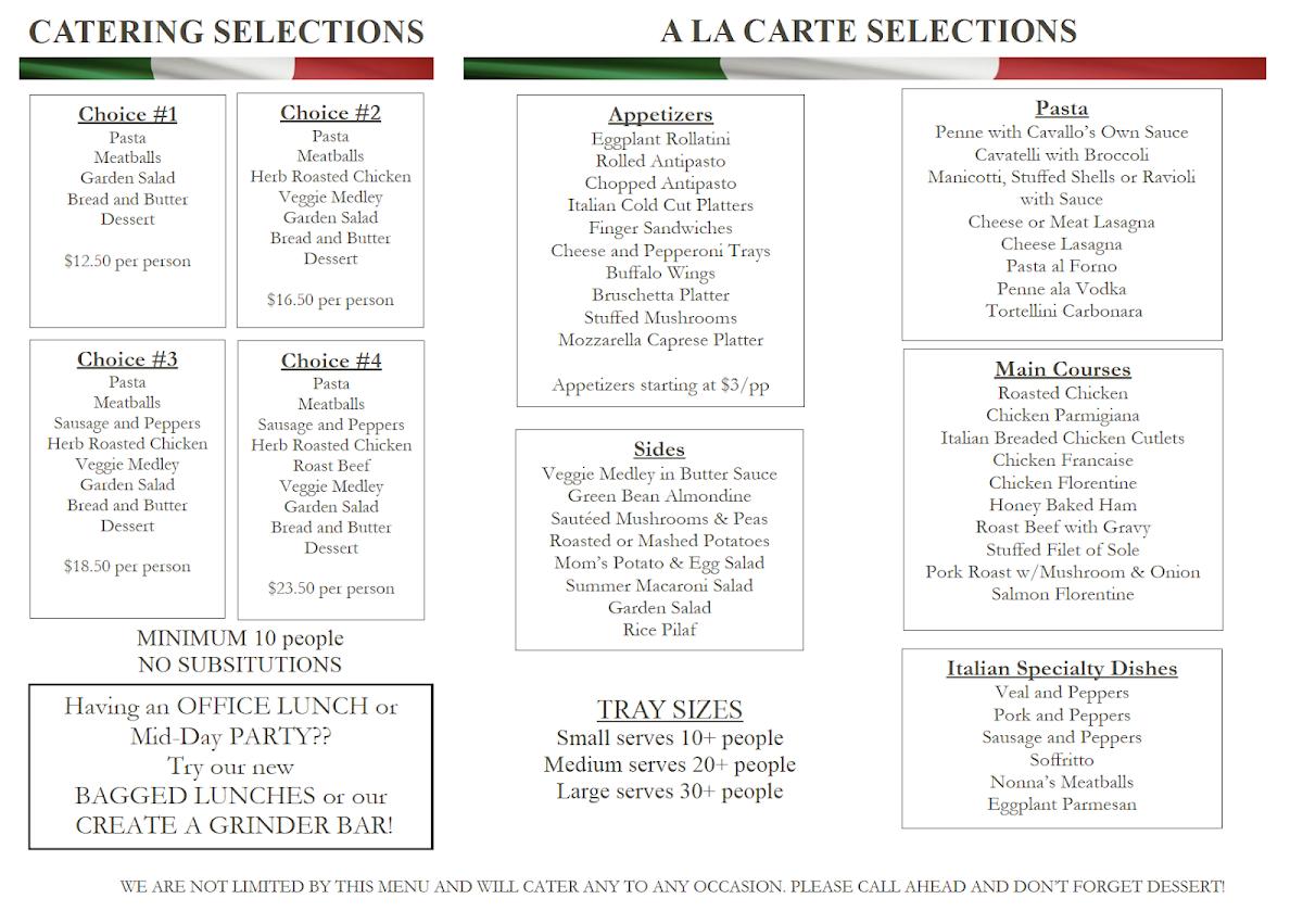 Menu at Cavallo's Deli and Imported Italian Foods Waterbury restaurant ...