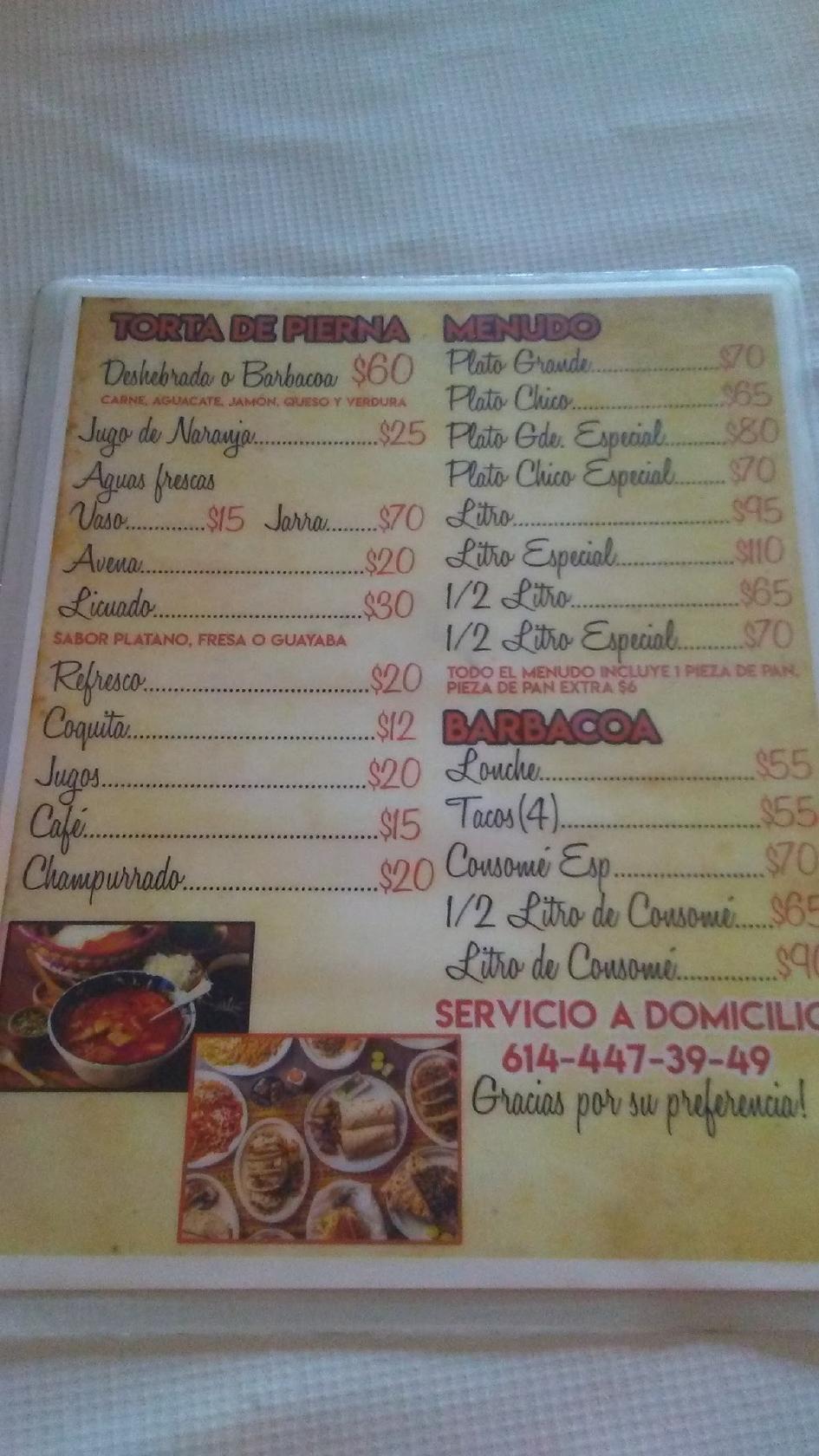 Carta del restaurante Desayunos Y Comidas Menys, Chihuahua