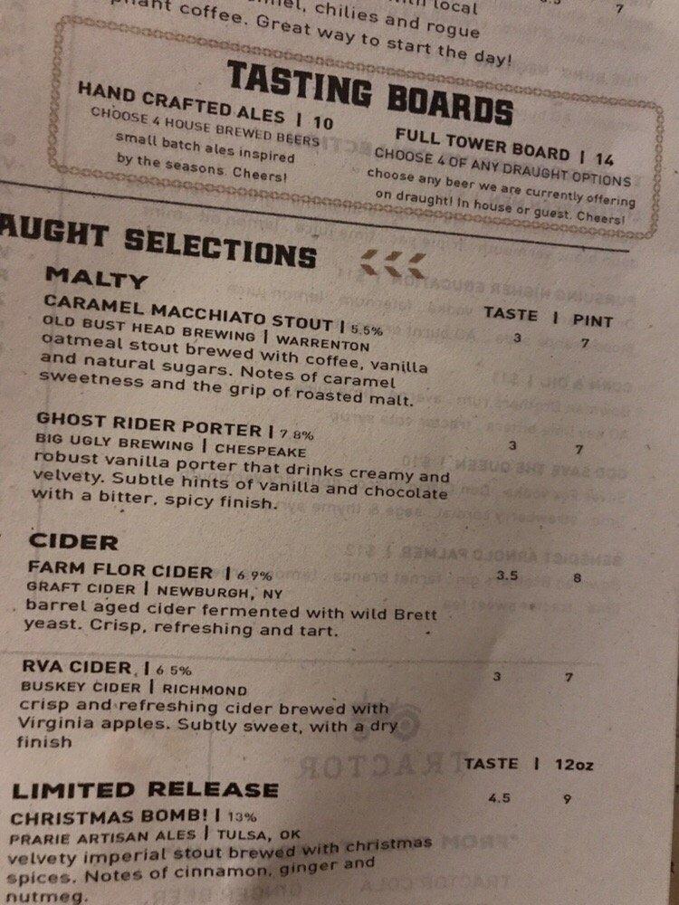 Menu at Amber Ox Public House, Williamsburg