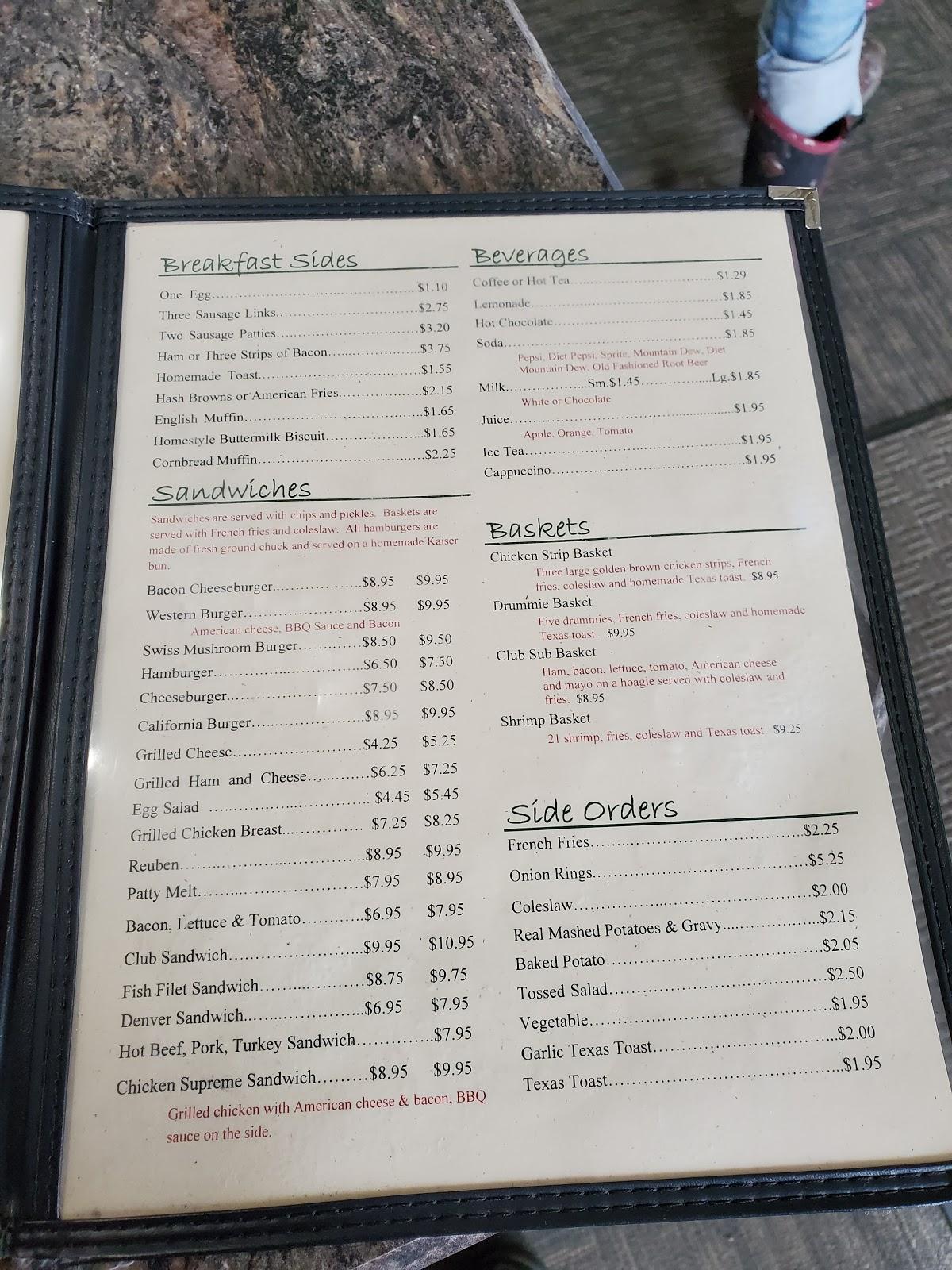 Menu at Corner Store and Restaurant, Backus