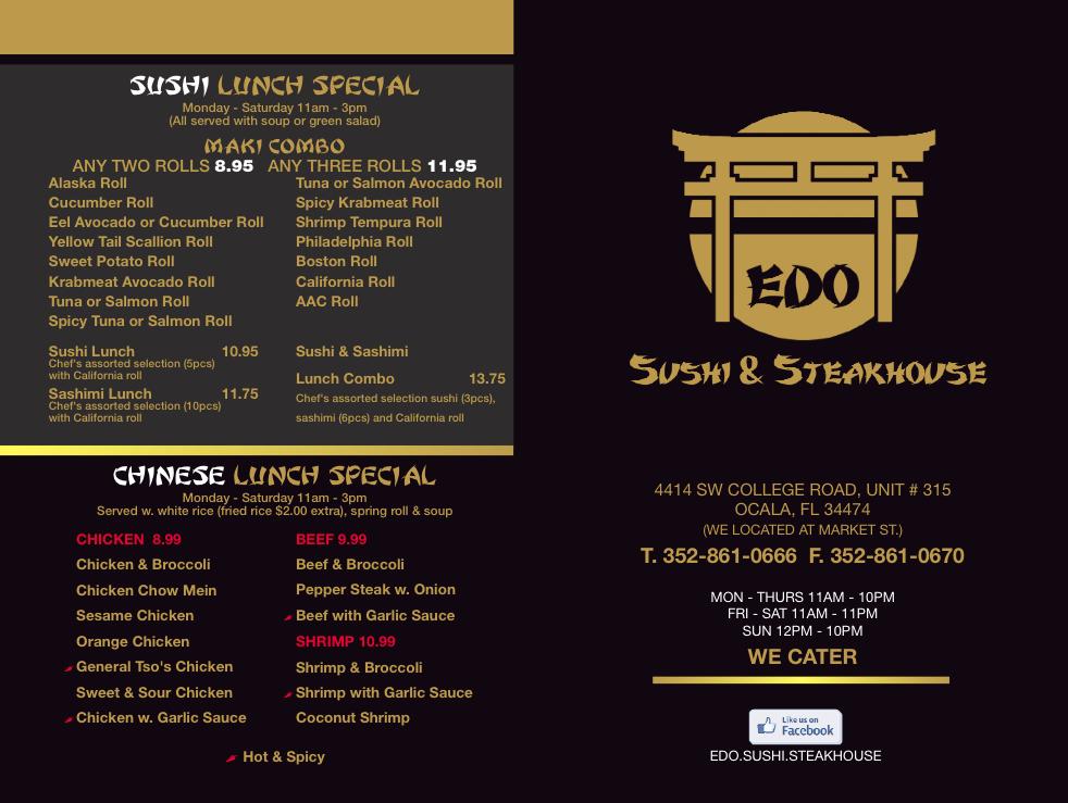 Menu At EDO Sushi Restaurant Ocala