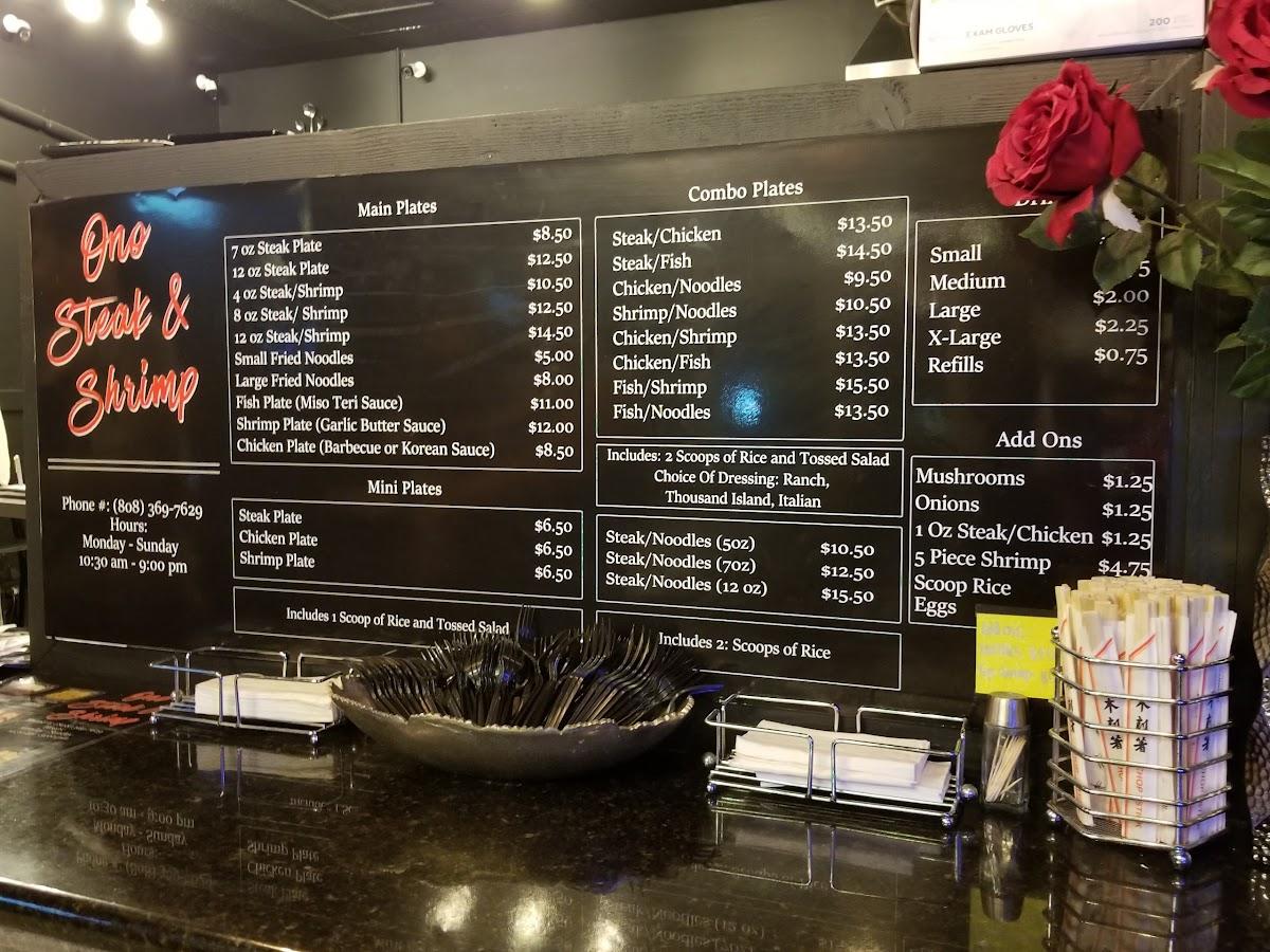 Menu at Ono Steak & Shrimp steakhouse, Kapolei