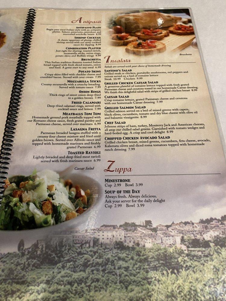 Menu at Santinos steakhouse, Alton