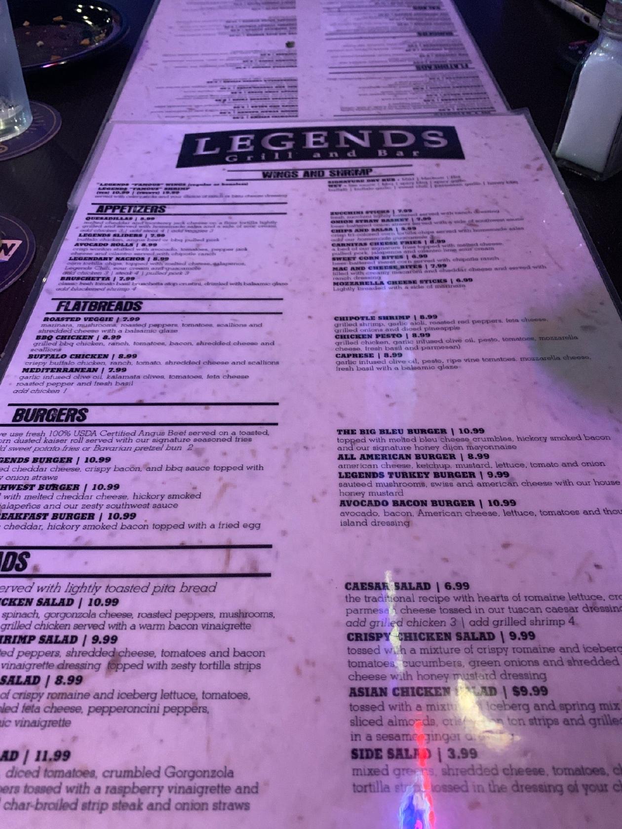 Menu at Legends Grill & Bar, Mokena