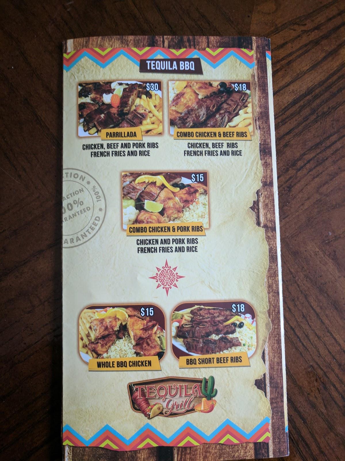 Menu at Tequila Grill restaurant, Manville