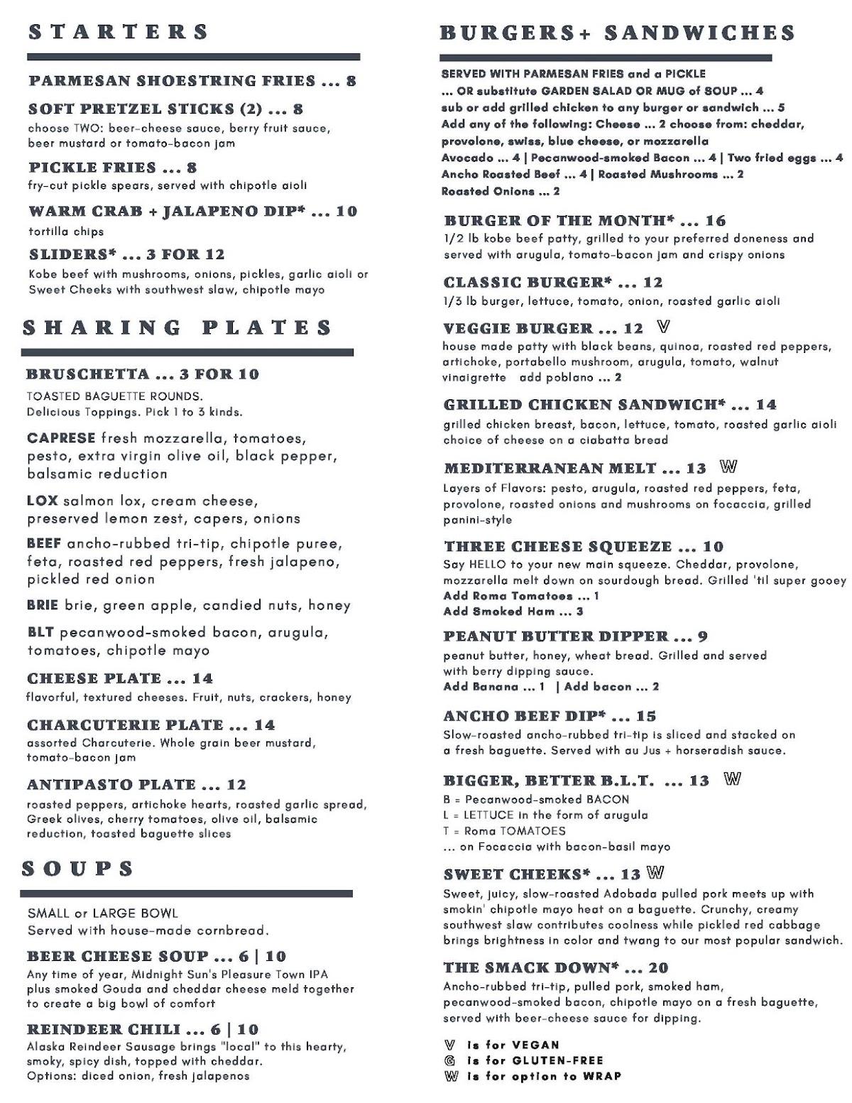 Menu at Williwaw Social pub & bar, Anchorage, 609 F St