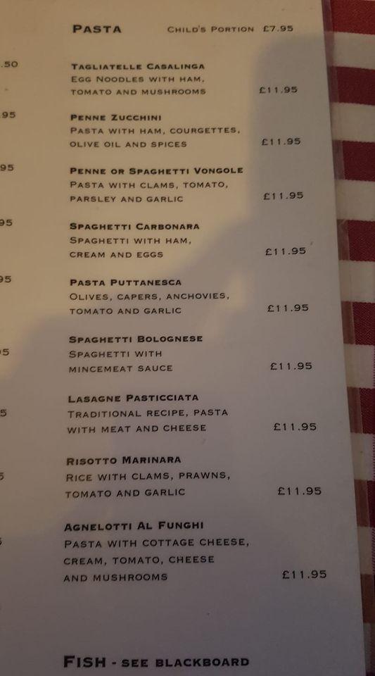 Menu at Antonio's pizzeria, Bristol