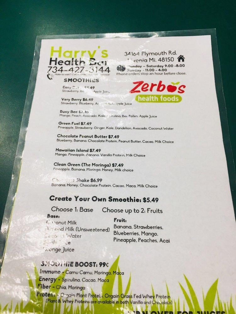 Carta del pub y bar Zerbo's Health Foods Supermarket, Livonia