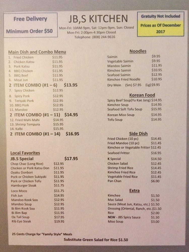 Menu at JB,S Kitchen and Lounge restaurant, Wailuku