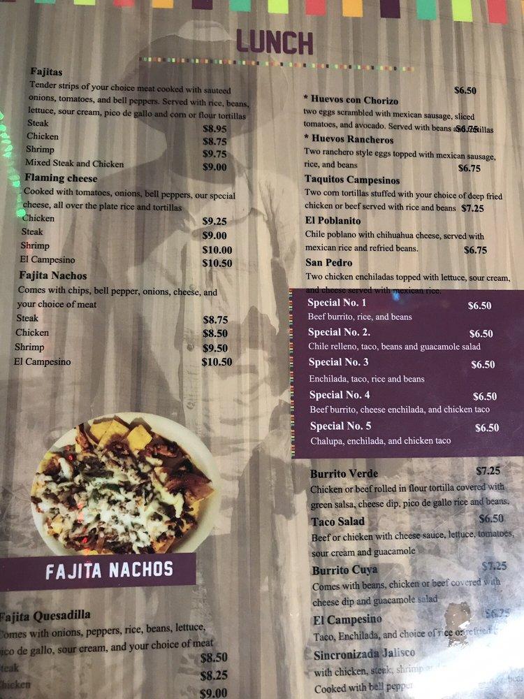 Menu At El Campesino Restaurant Scottsboro
